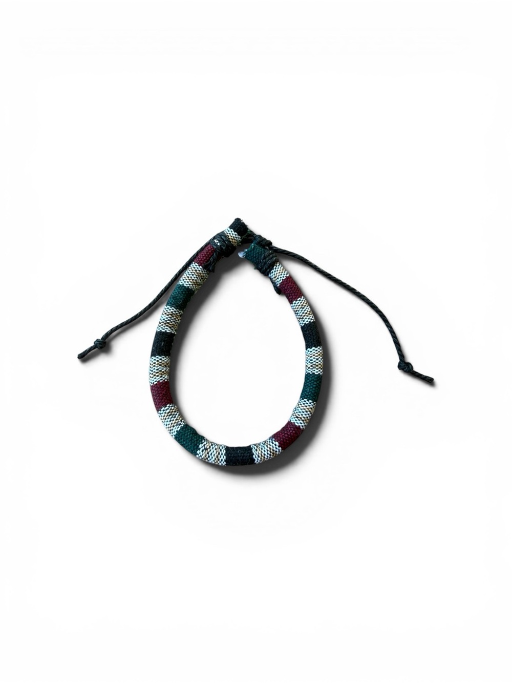 Striped Woven Adjustable Bracelet - Teal, Maroon, White